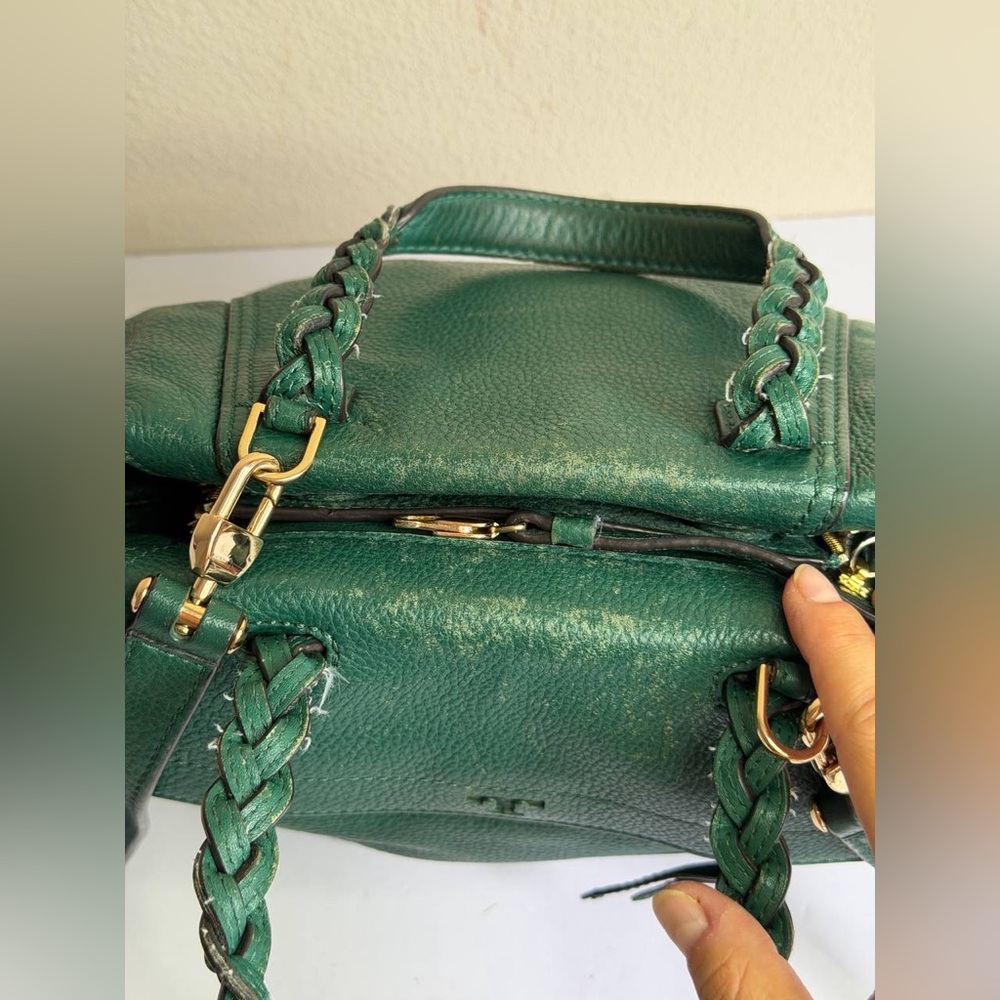 Tory Burch Half Moon Satchel in Green Pebbled Leather - Picture 6 of 13